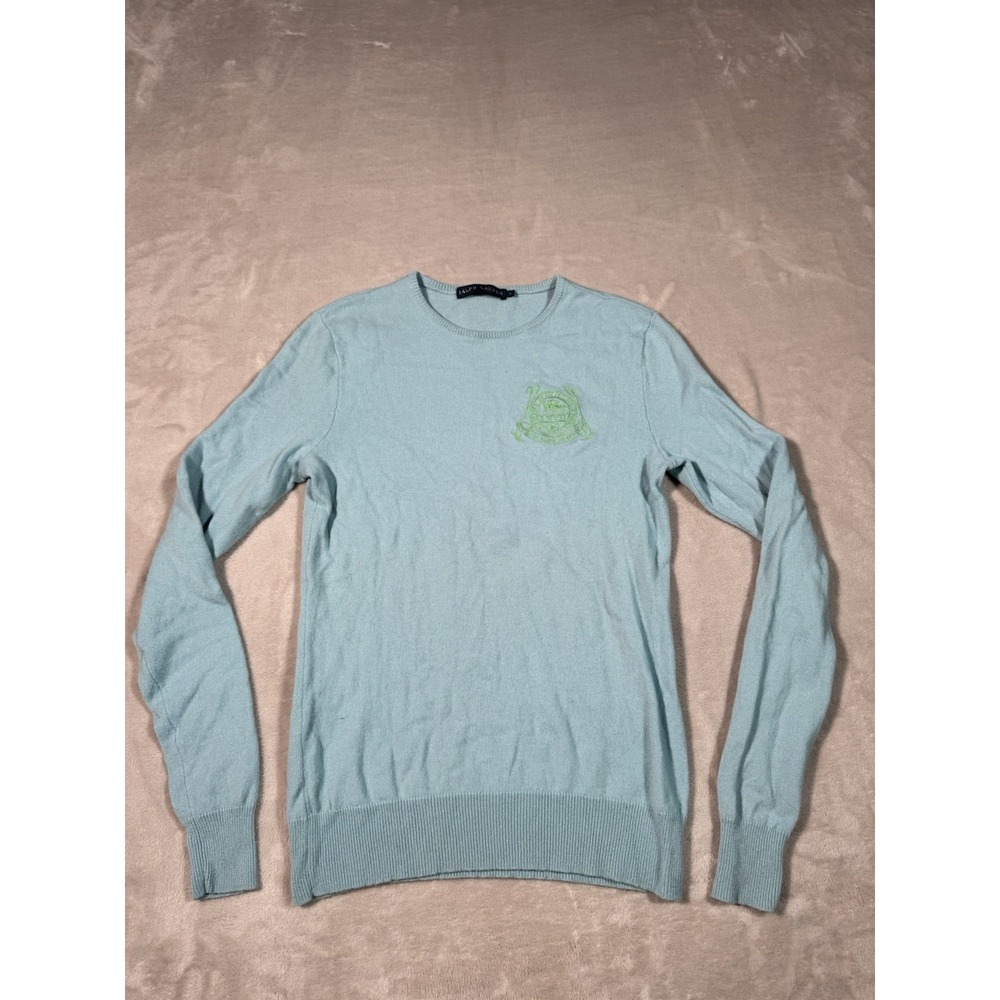 Polo Ralph Lauren Cashmere Sweater Womens Size Large Blue Embroidered Crest